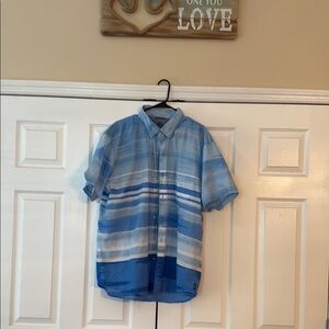 Izod Blue Casual Button Down Shirt with Stripes